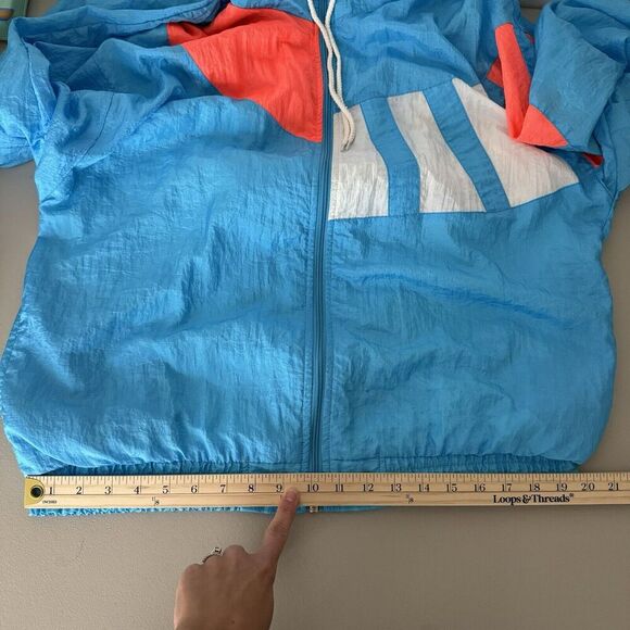 Vintage Blair 90s Windbreaker Jacket M Blue Orange Neon Full Zip Gorpcore 80s - Picture 10 of 12